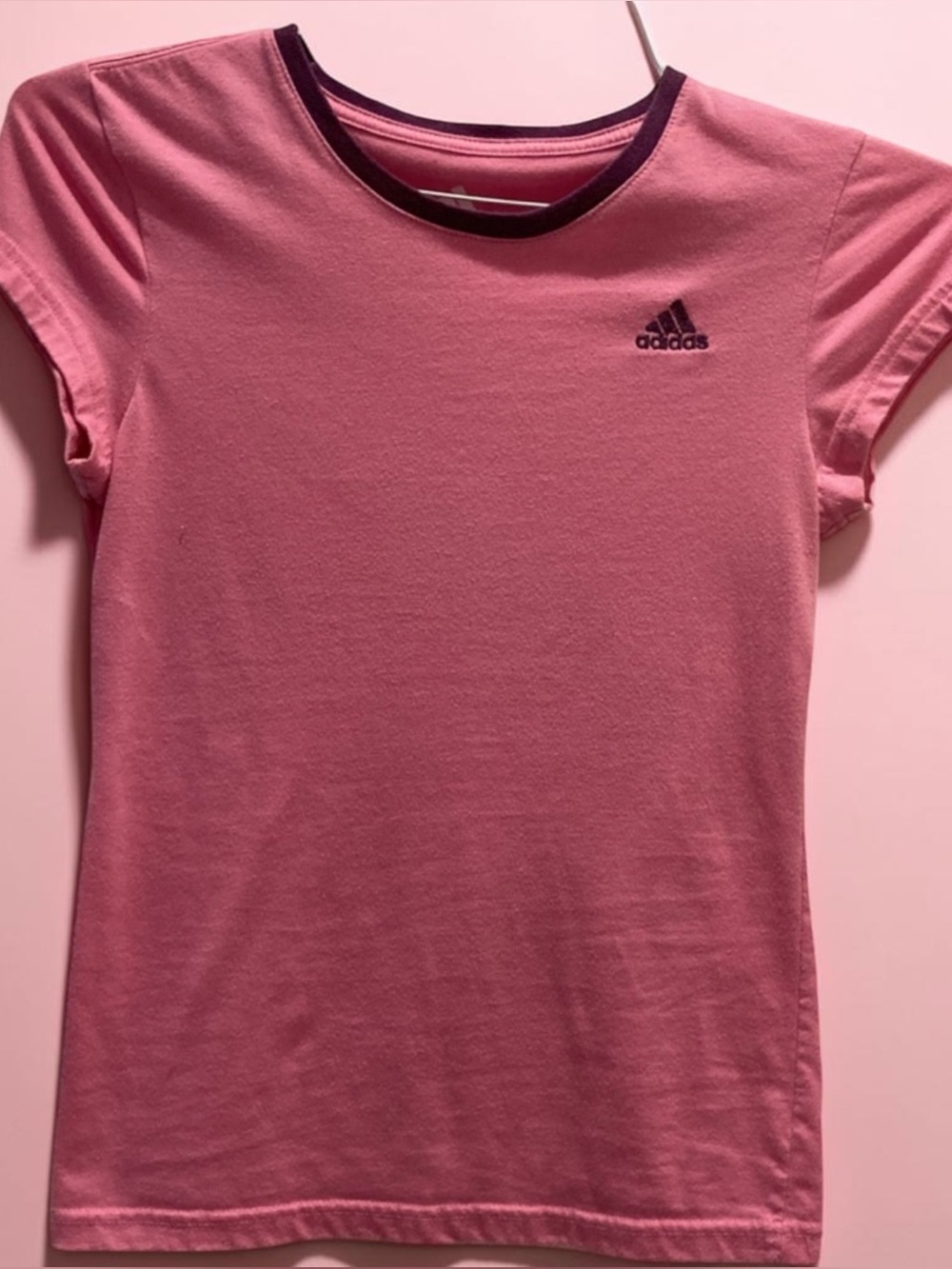 adidas Pink Short Sleeve Tee with Dark Purple Neck Trim